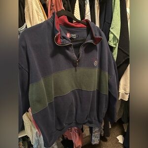 Vintage CHAPS Ralph Lauren Men's Navy and Olive Zip-Up Sweater